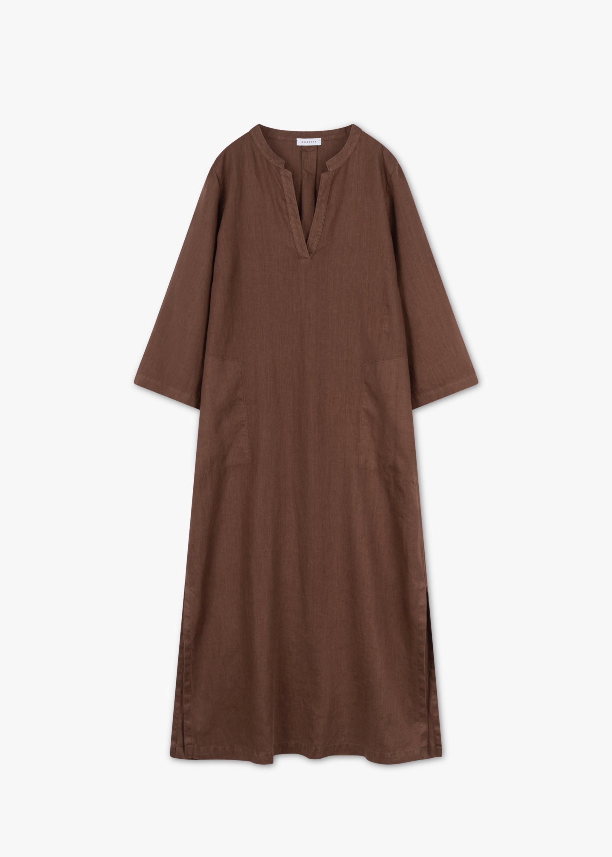 rosso35 linen dress Rosso35 Women's Beige Linen V-Neck Maxi Dress Timeless